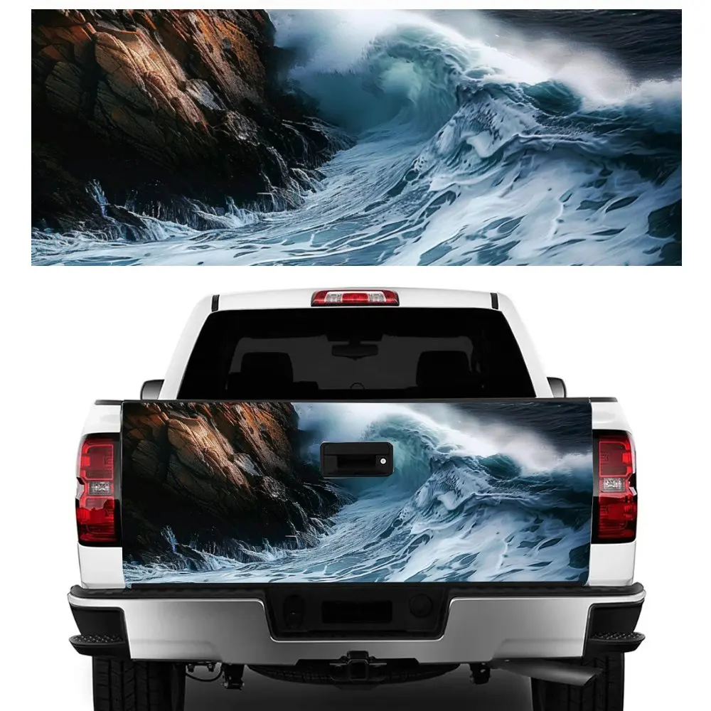 Waves Crashing Against Rocks Car Tail Trunk Protect Vinly Decal Auto Accessories DIY Hood Decoration Sticker for Off-road Pickup