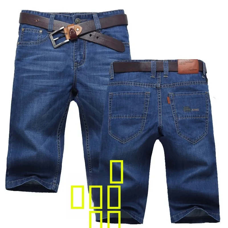 

Летние мужские свободные джинсовые шорты прямого кроя из тонкого хлопка, повседневные, с застежкой-молнией, средней посадкой, длиной до колена