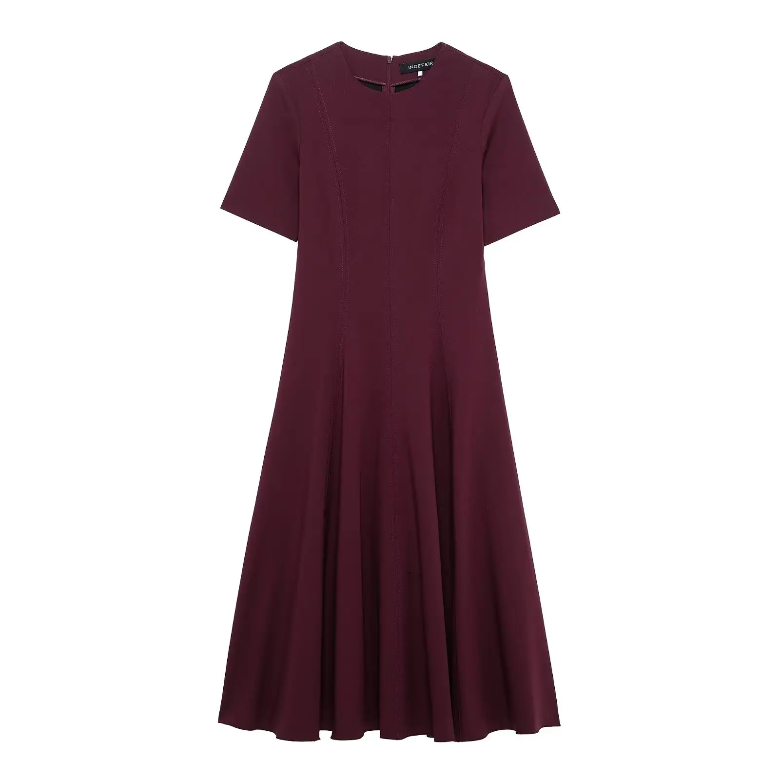 

TRAFZA Women Spring New Fashion Crew Neck High-end Wave Wide Swing Short Sleeve Dress Female Elegant High Waist Slim Long Dress