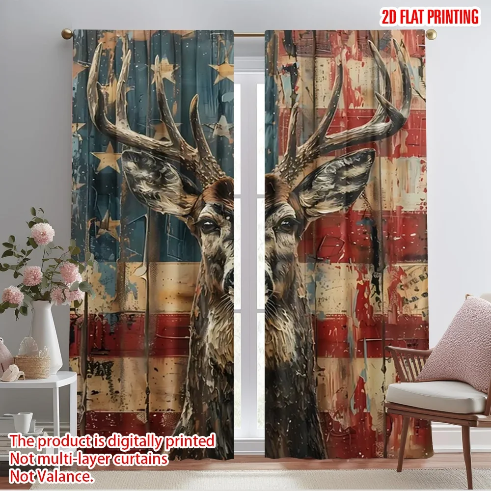 

2pcs 2D flat printing Party Curtain Deer Flag Portrait Polyester Without Electricity Holiday Decorations for Multipurpose Event