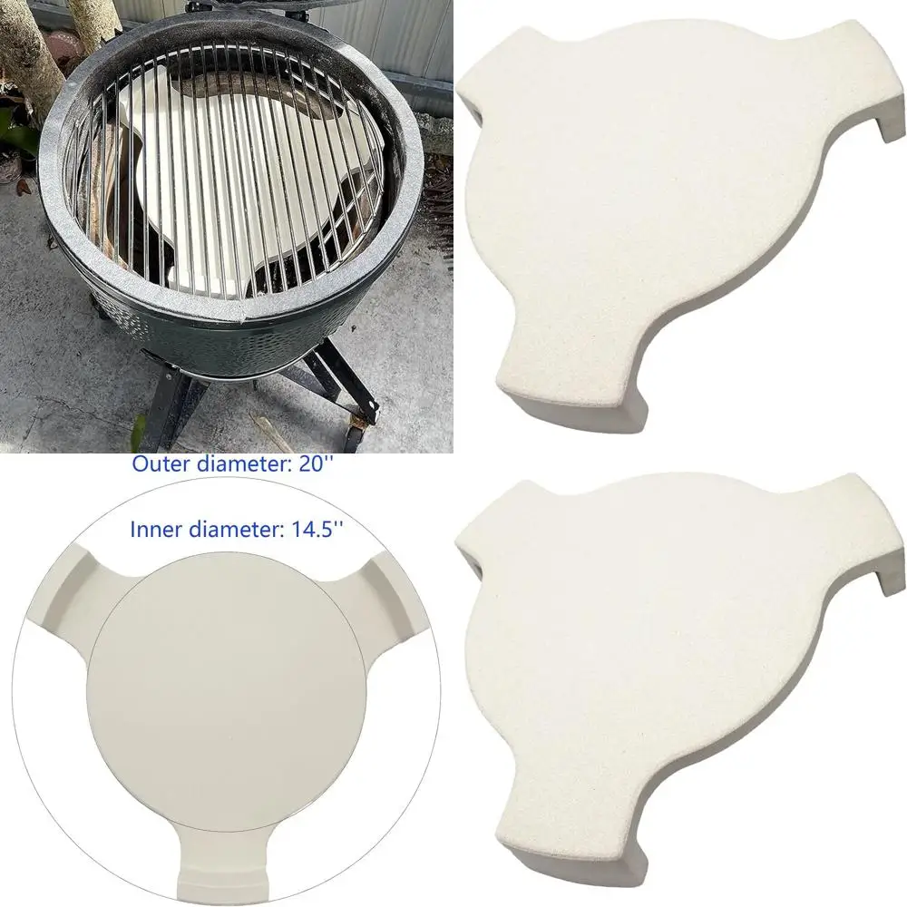 

20 Kamado Joe Compatible Ceramic Pizza Stone with Heat Deflector for Grilling and Smoking