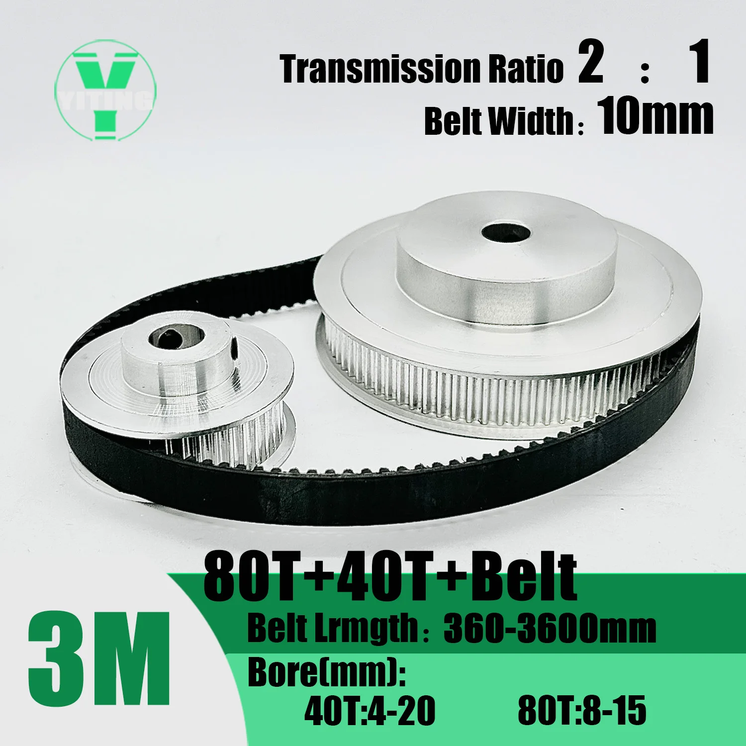 

HTD3M 40T 80Teeth Timing Pulley Belt Set Belt Width 10mm Bore 4~20mm Reduction 2:1 Deceleration 3M Pulley Kit Synchronous Wheel