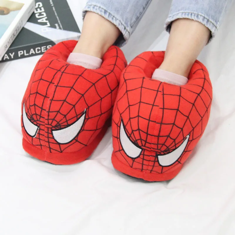 New Cartoon Spider-Man Plush Cotton Slippers For Adults Couple Men Women Indoor Home Floor Warm Slippers For Autumn Winter