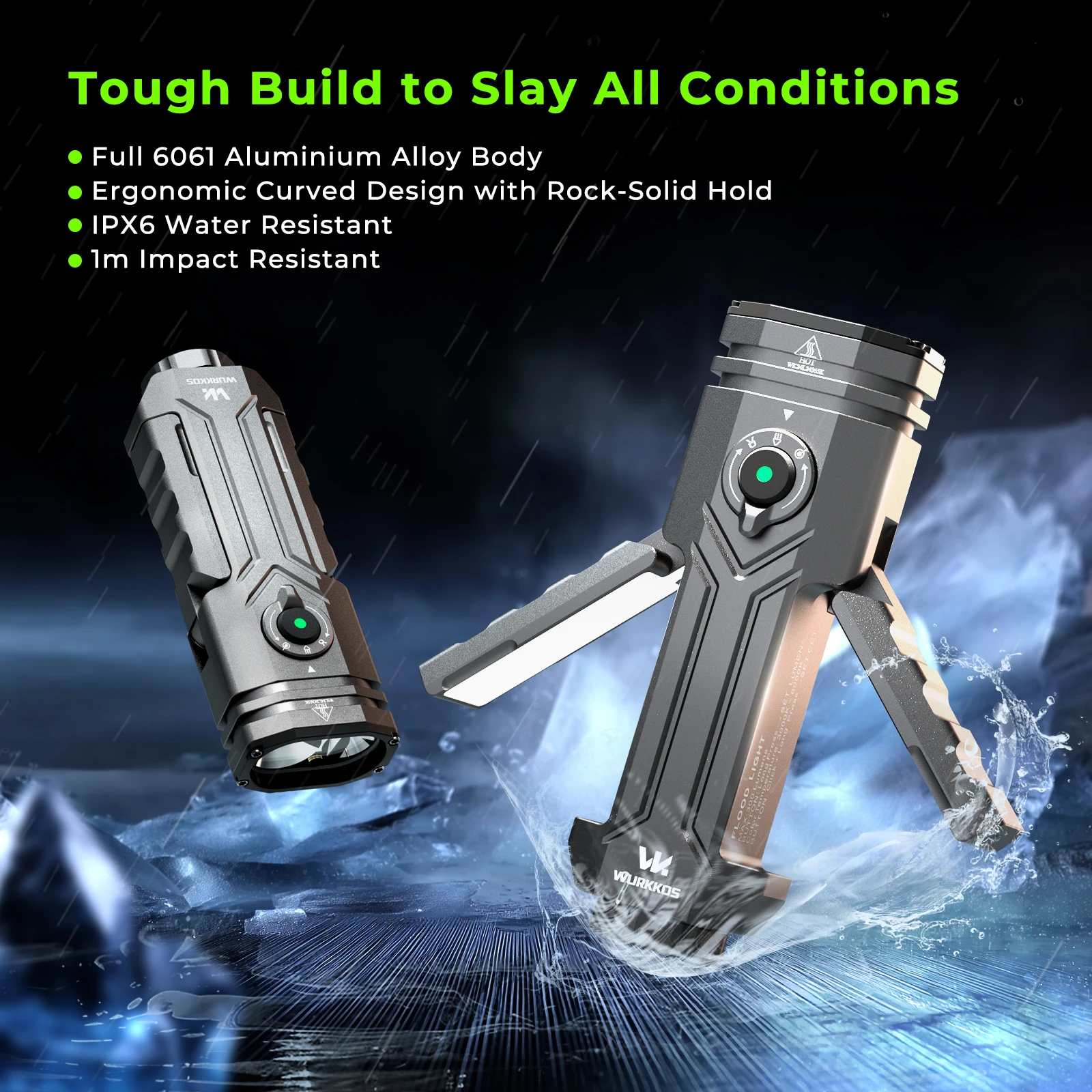 Wurkkos HD02 LED Torch 3200 Lumen Folding Rechargeable Magnetic Flashlight for Camping Emergency Use and Car Repair