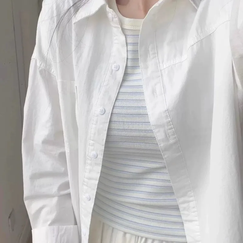 

Новая однотонная женская рубашка: весенне-осенний новый стиль, легкая, свободная, повседневная, универсальная, для работы и отдыха, верхняя одежда, женский топ