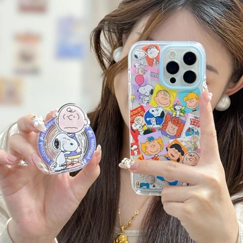 

Cute Cartoon Snoopy Y2K Magnetic Bracket Wireless Charging Mobile Phone Case for IPhone 16ProMax 16 15 14 13 ProMax Phone Case