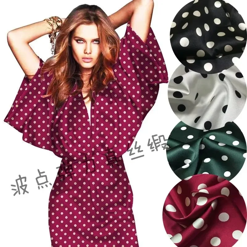 

108 см, ширина 19 мм, в горошек, эластичная красная, белая, зеленая шелковая атласная ткань для летнего платья, рубашки, шарфа, швейный материал «сделай сам», G072