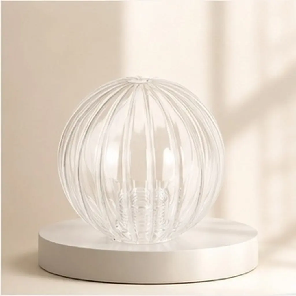 4.7 Inch Clear Ribbed Glass Globe Lampshade for G9 Socket Replacement Round Transparent Spherical Light Cover for Pendant Table