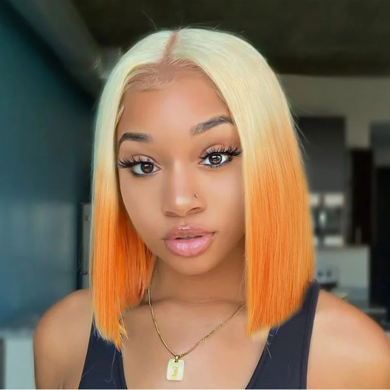 

Anxin Cheap Price Middle Part Orange High Quality Lace Front Synthetic Wigs For Women Daily Use