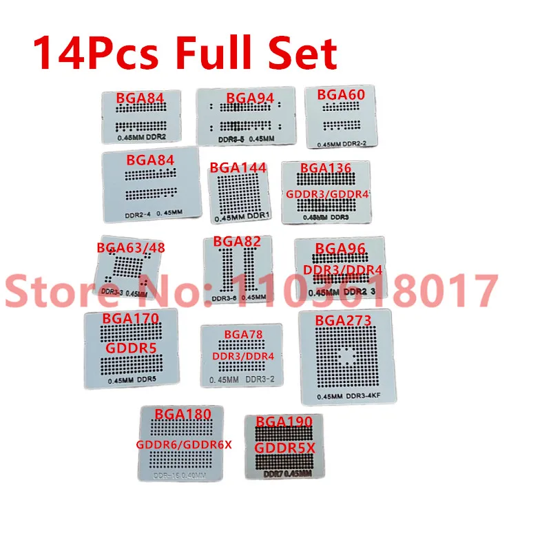 Kit complet de pochoirs de reballage BGA, 15 pièces/lot, dédié pour DDR DDR2 DDR2-2 DDR2-3 DDR3-2 DDR3-3 DDR5 DDR6 DDR7, dos de fixation