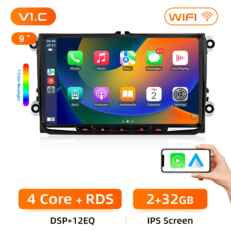 Junsun 9 "Android 13 Autoradio voor VW POLO GOLF Skoda PASSAT JETTA TIGUAN TOURAN Stereo GPS Multimedia Speler CarPlay 4G FM SWC