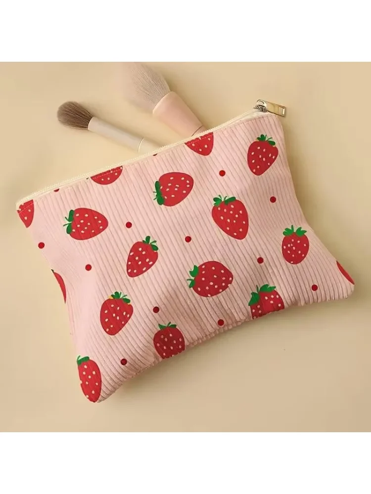 Women's Bag Hand Painted Letter Color Heart Print Corduroy Zipper Cosmetic Storage Bag Lightweight Funny Fashion