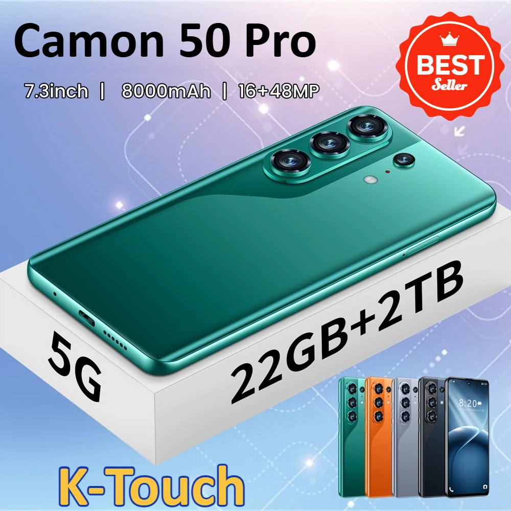 K-Touch Camon 50 Pro Mobile Phones Android 15 Smartphone 7.3 HD Cell Phone 22GB 2TB 8000mAh Face Unlock 5G Dual SIM 16+48MP Camera Cellphones For Men Women