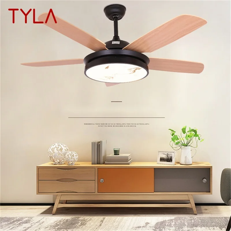 

TYLA Simple Wood Ceiling Fan with Lights Remote Control Modern 52" LED Lamp for Home Dining Room Bedroom