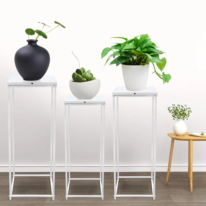 3pcs Tall Pedestal Metal Plant Stands Flower Shelves Square Vase Column Stands For Wedding Garden Living Room White Room Decor