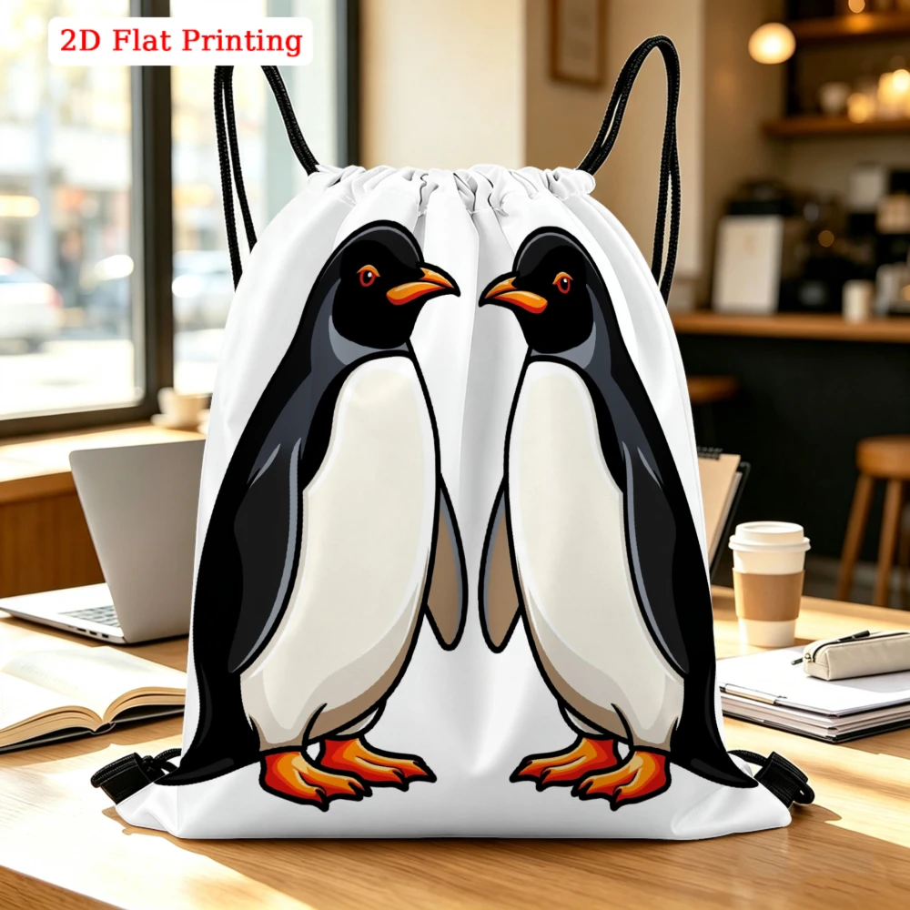 Two Penguins Facing Each Other Drawstring Backpack, Travel Shoe Bag, Fitness Sports Backpack, Travel Outdoor Drawstring Bag
