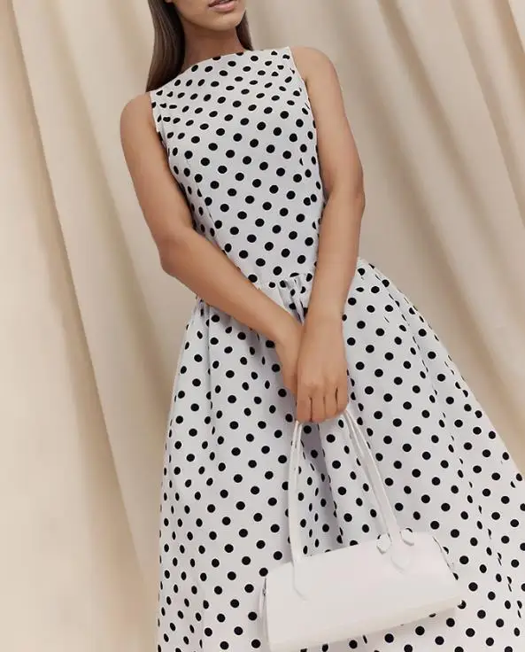 

Elegant Women's Dress Summer Classic Polka Dot Print High Waisted A-Line Sleeveless Dress Suitable for Parties and Gatherings
