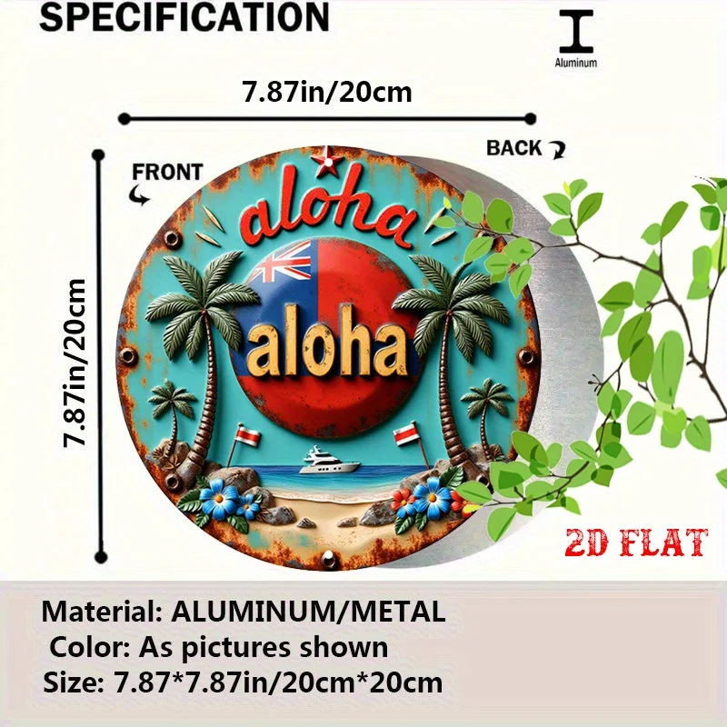 2D Flat, 1pc Vintage Hawaiian Aloha Metal Wall Art - 7.87