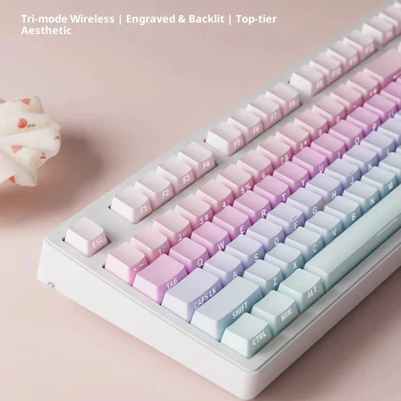 Forerunner Cotton Candy Side Carving Wireless Bluetooth Mechanical Keyboard and Mouse Set for Female Office in Esports Games