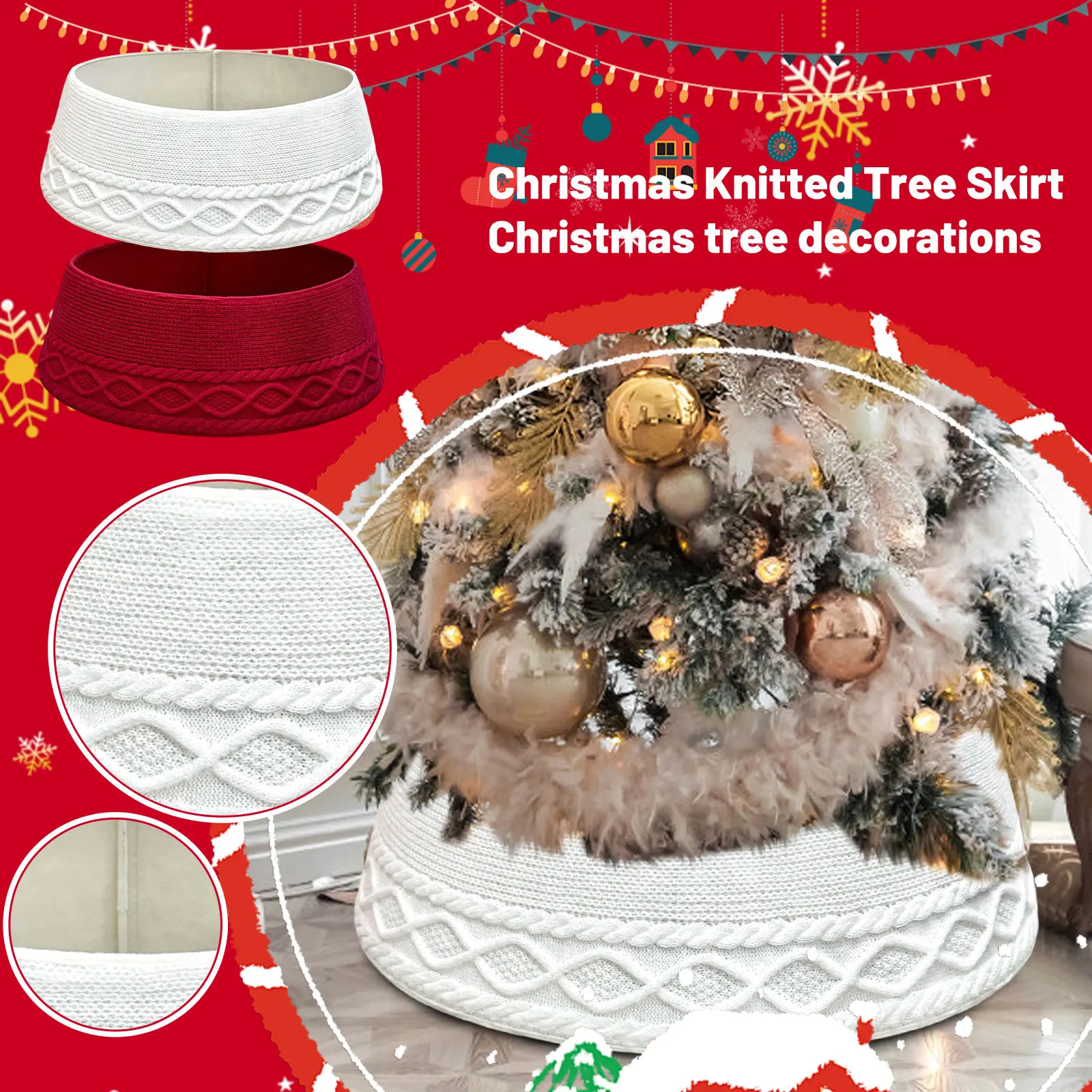 Falda de árbol de punto de Navidad Delantal de árbol de Navidad Decoraciones navideñas Suministros NavideñOs