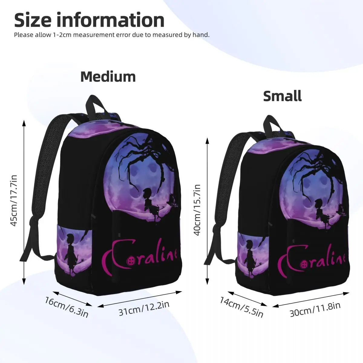 Coralines Moon Cartoons Backpack for Men Women Casual High School Work Daypack Horror Movie Laptop Canvas Bags Sports