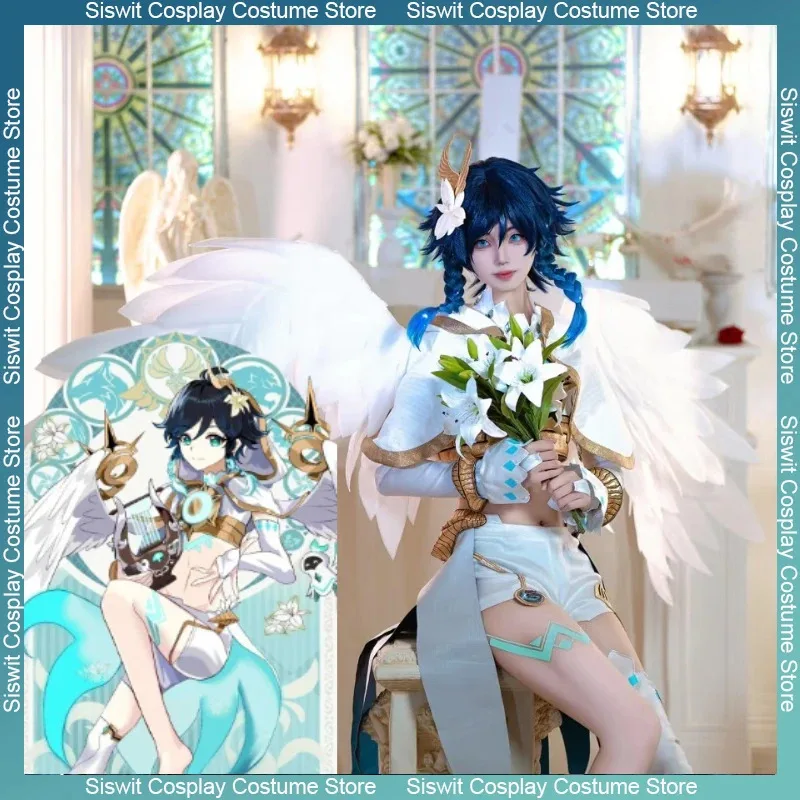 

Game Genshin Impact Venti Barbatos Divine Batlle Angel Cosplay Costumes Sexy Unisex Uniform Wig Suits Halloween Party Roleplay