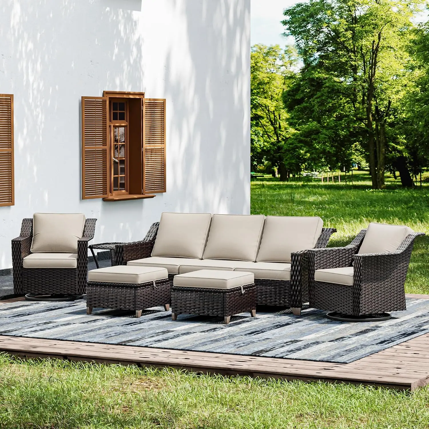 Wicker Patio Furniture Sets, 6 Pieces Upgraded Large Size Outdoor Furniture with Swivel Rocking Patio Chairs,, Customized