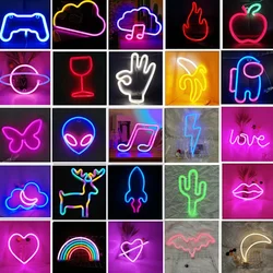 LED Neon Light Novel Fancy Light LOVE Wine Glass Butterfly Flamingo Note Shape Lights Internet Celebrity Holiday Decorative Lamp