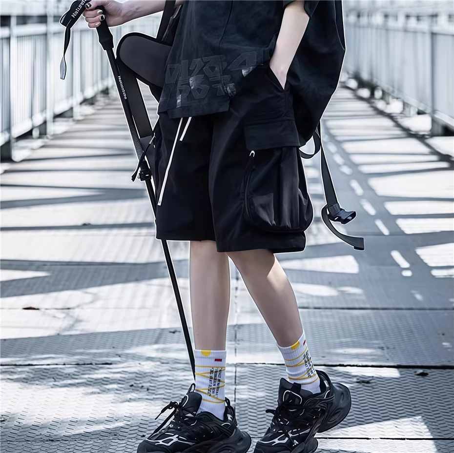 

Tactical Cargo Shorts Men Streetwear Hip Hip Punk Sport Short Large Pockets Outdoor Function Casual Knee Length Pants Male