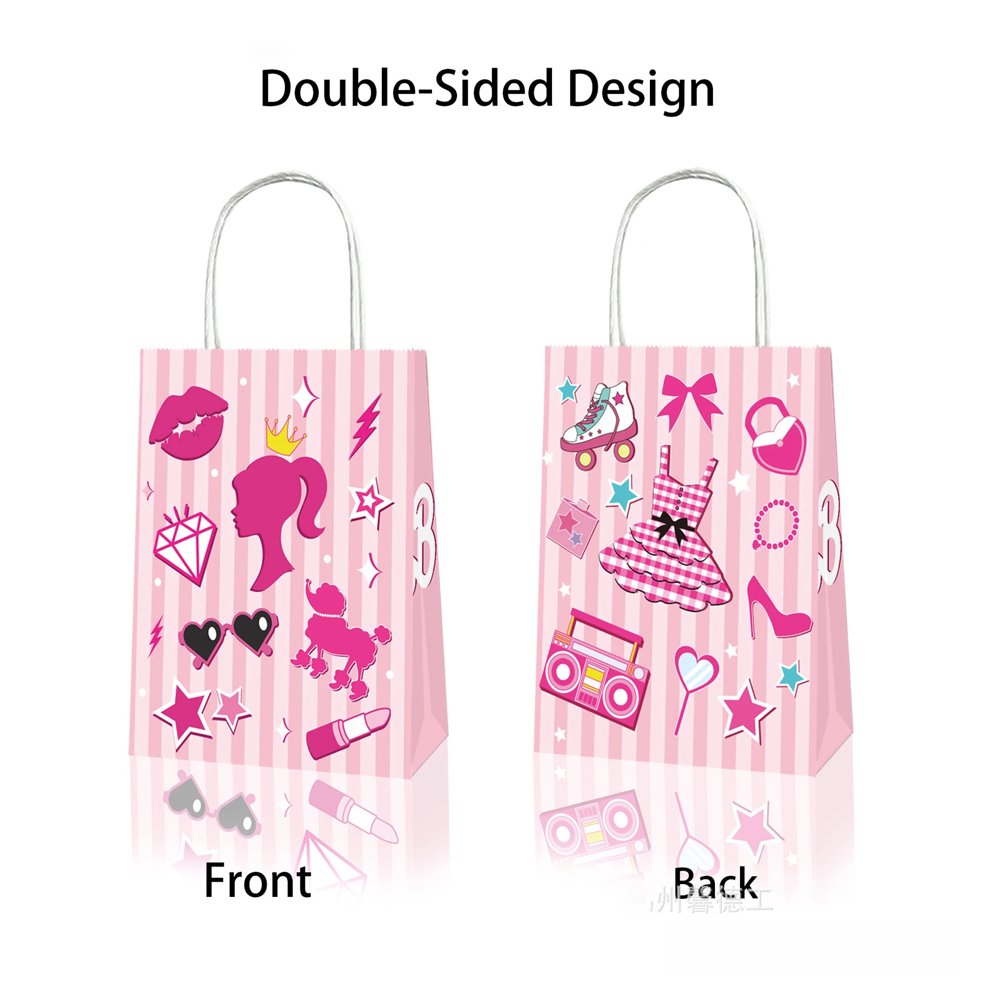 4/30pcs Pink Girls Gift Bags With Handle Paper Candy Bags Supplies Horse Lips Beauty For Girls Birthday Party Decorations Favors