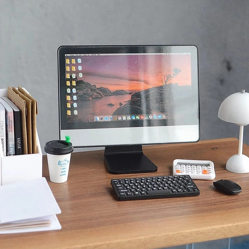 1/12 Scale Dollhouse Study Room 1Set Mini Computer Mouse Keyboard Miniature Simulation Model For Miniature Furniture Accessories