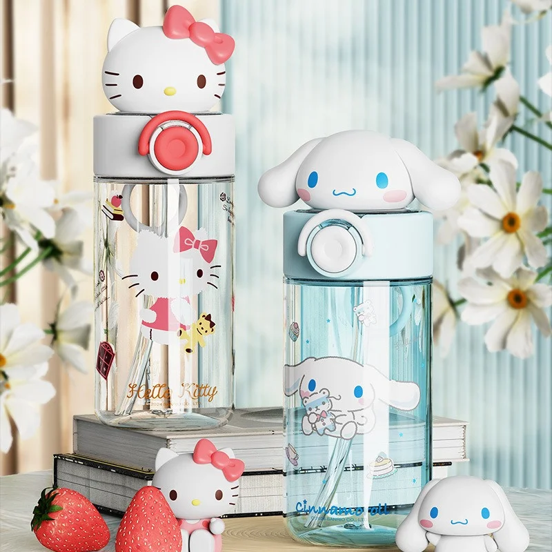 X&W 500ML Sanrio Hello Kitty Water Cup Tritan Kid Drinking Cup Elastic Lid Kawaii Kuromi Cinnamoroll Melody Water Bottles Gift view 2