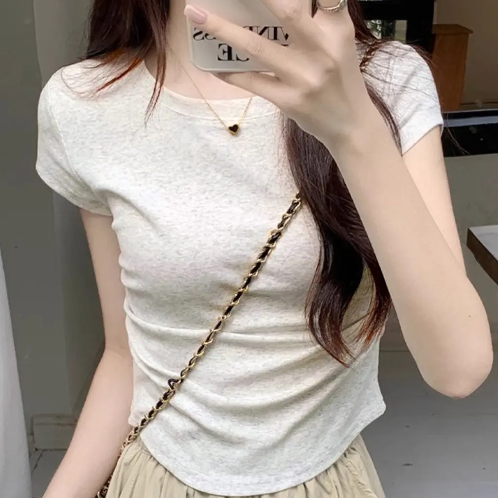 

Женская футболка Sweet Pure Desire с короткими рукавами в корейском стиле с бантом и вышивкой, плиссированный топ на талии на весну и лето