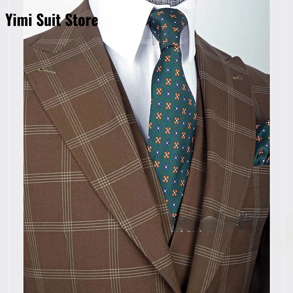 YiMinpwp Abiti da uomo scozzesi 3 pezzi monopetto formale da lavoro sposo festa di nozze abito da sposo giacca + gilet + pantaloni personalizzati