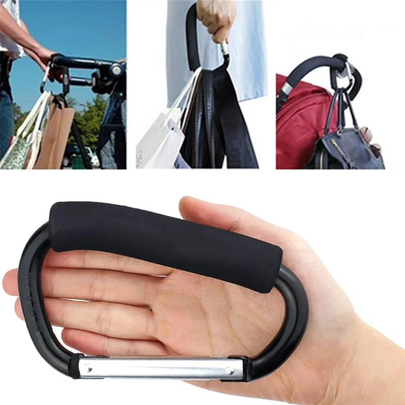 Großer Karabiner, Kinderwagen-Haken, Organizer, Aluminium, D-Ring, Federverschluss, Schlüsselanhänger-Clip, Tragegriff zum Aufhängen von Geldbörsen, Einkaufstaschen