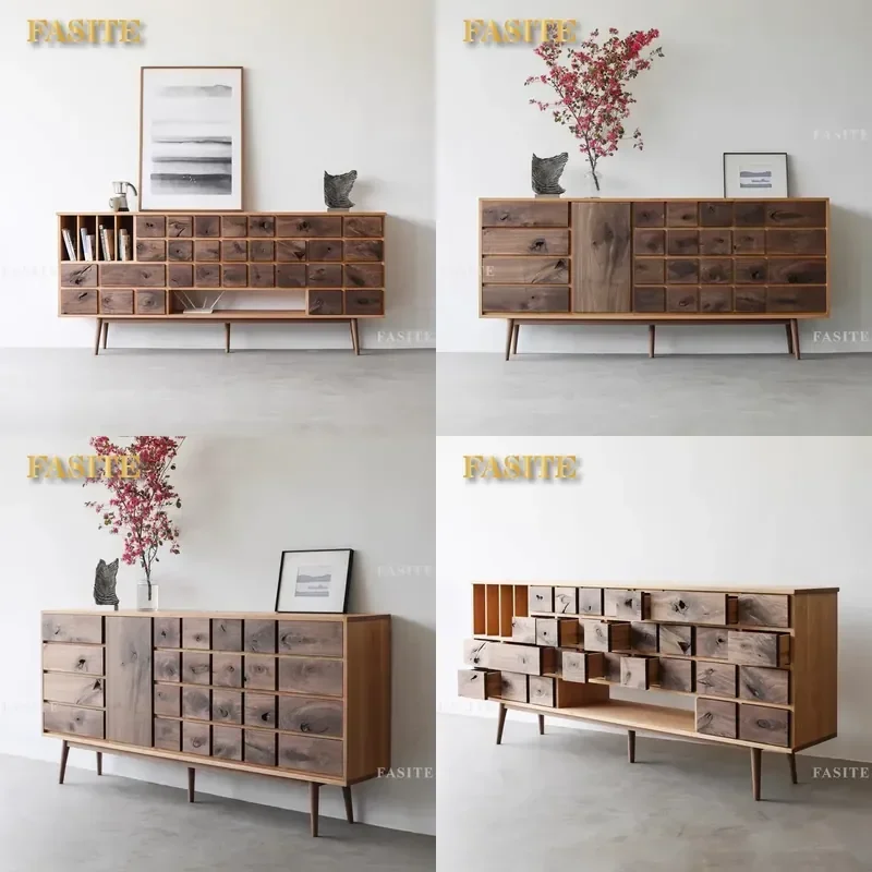 For Multi-bucket Keyboard Cabinet TV Stand Wabi Side Table Bookcase Record Storage Nordic Modern Simple Solid Wood Furniture