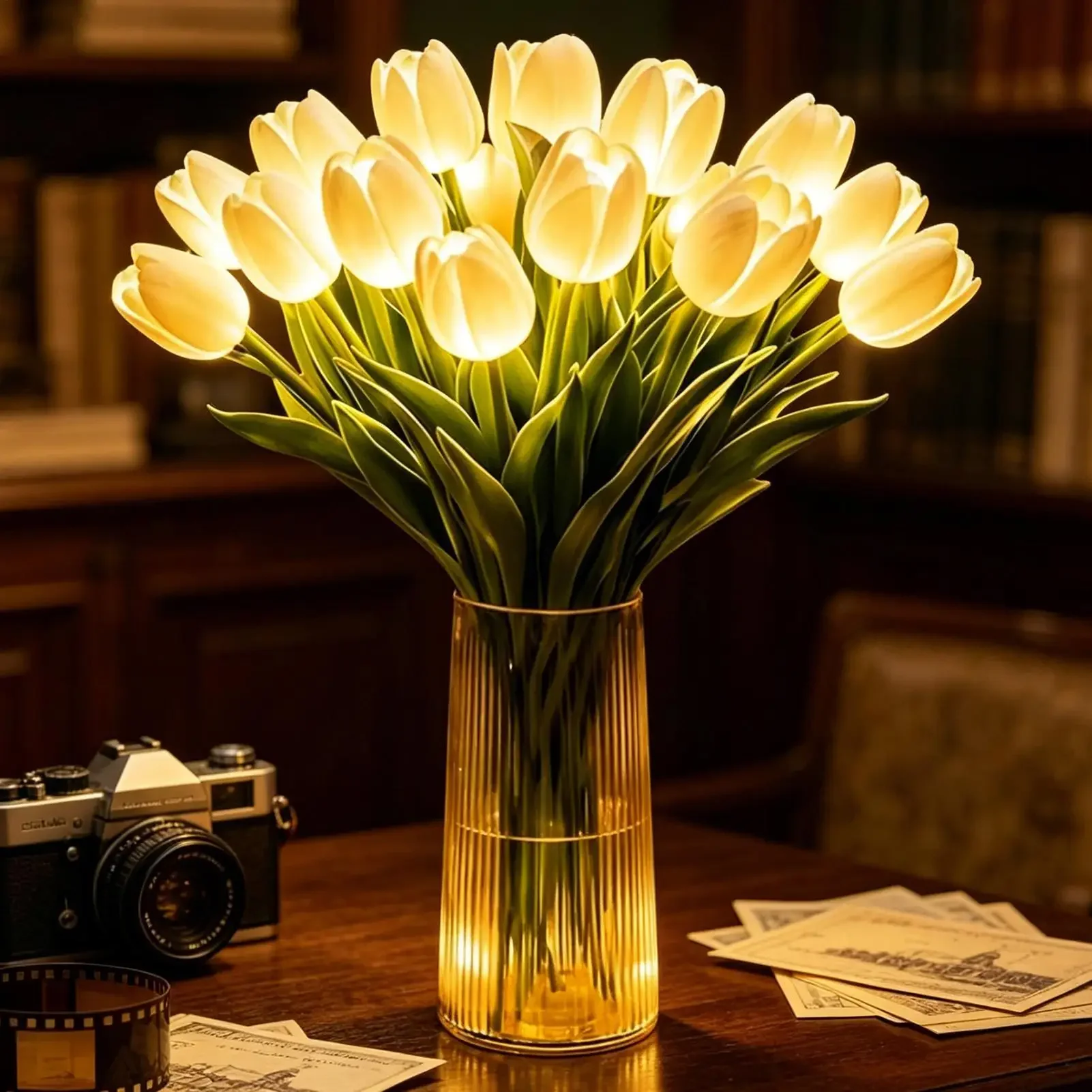 Tulips Shaped Floral Lamp Romantic Decorative Desk LED Night Light For Home Living Room Bedroom Indoor Outdoor Table Bedside