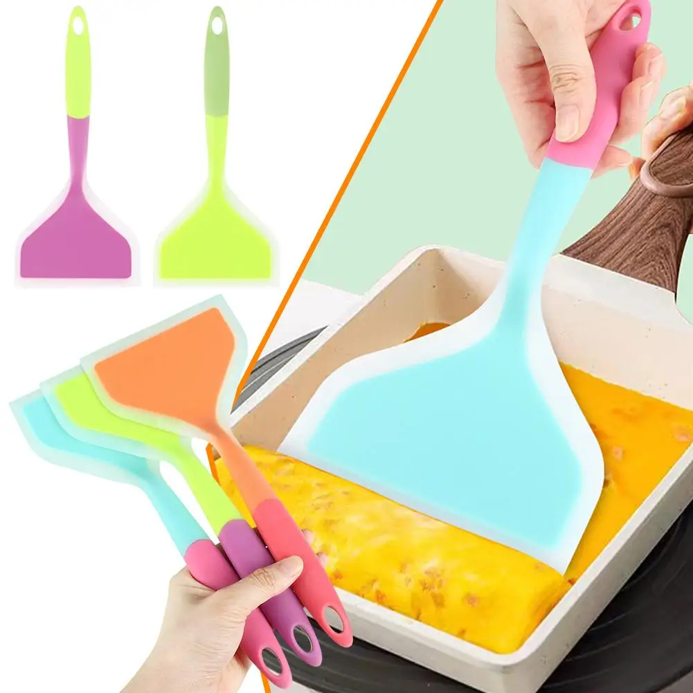 Transparent Bicolour Wrapped Silicone Fish Spatula Pancakes Shovel Non-Stick Heat-Resistant Wide Flat Turner For Egg Pizz S9Q3