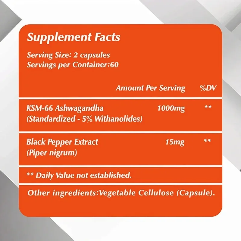 Organic Ashwagandha KSM-66 Capsules - Improve Mood, Relaxation, Relieve Stress, Promote Brain Development, Promote Healthy Sleep