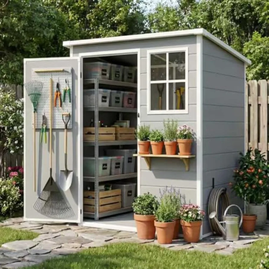 5x3 FT Storage Shed with Floor, All-Weather Plastic Shed, Resin Shed