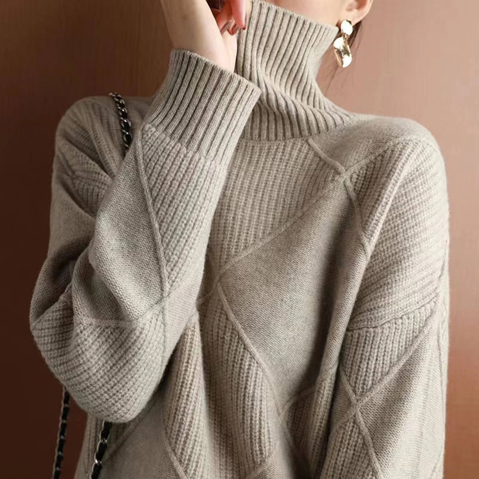 Loose Solid Turtleneck Pullover Sweater Women Winter Thicken Stringy Selvedge Crochet Tops Female Fashion Warm Knitetd Sweaters