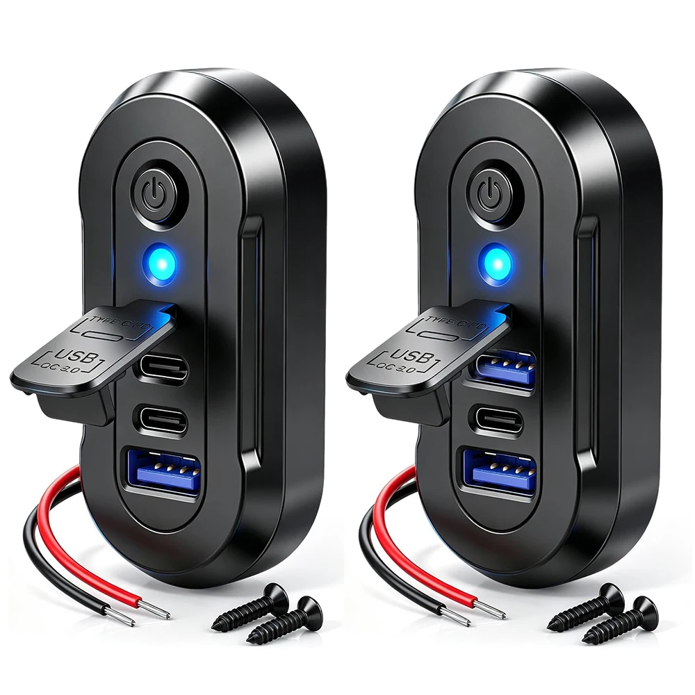 12V/24V USB Outlet Wall Mount 3 Fast Car Charging Port PD3.0 36W & QC3.0 18W Fast Charging with Blue Indicator for Boat Bus RV
