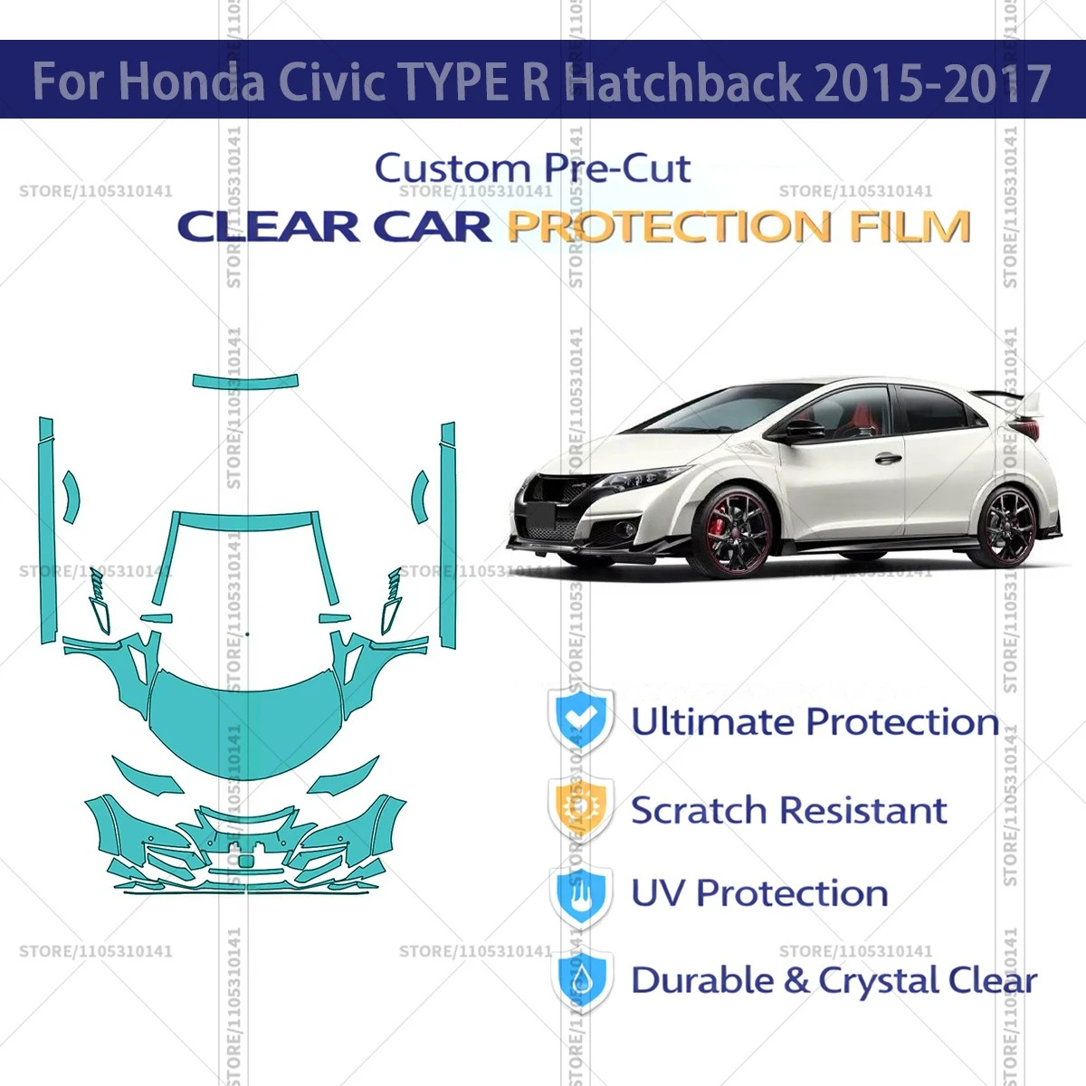 For Honda Civic TYPE R Hatchback 2015-2017 Pre-Cut Paint Protection Film PPF Transparent Car Film Professional Automotive PPF