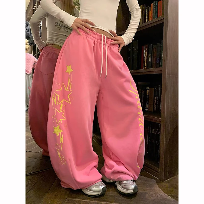 ZHIZOU – pantalon de survêtement gothique rose pour femmes, Baggy, pantalon de danse Harajuku, Style japonais des années 90, Vintage, surdimensionné, Y2k