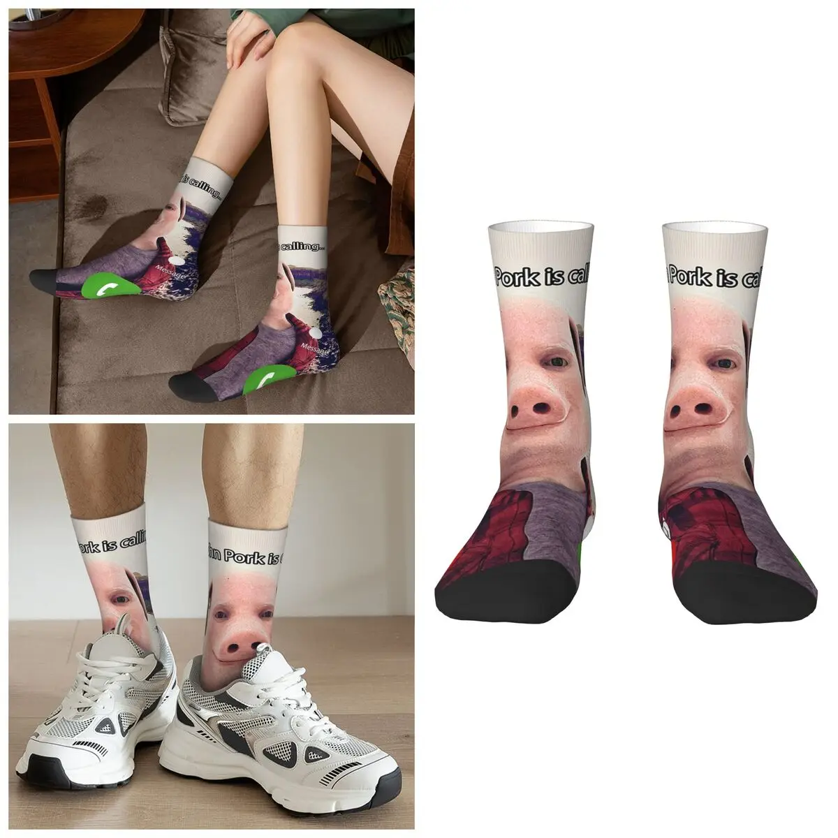 

John Pork Is Call Answer Call Носки для телефона Harajuku Поглощающие пот чулки Всесезонные длинные носки Аксессуары Подарки унисекс