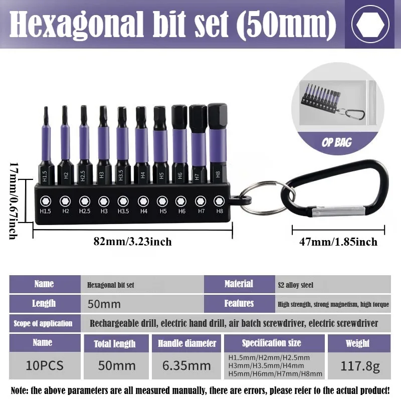 10PCS Starke Magnetische Sechskant-schraubendreher Bit Set 1/4 "Universal Sechskantgriff Hohe Festigkeit Sechskant S2 Schraubendreher Bit – Detail 6