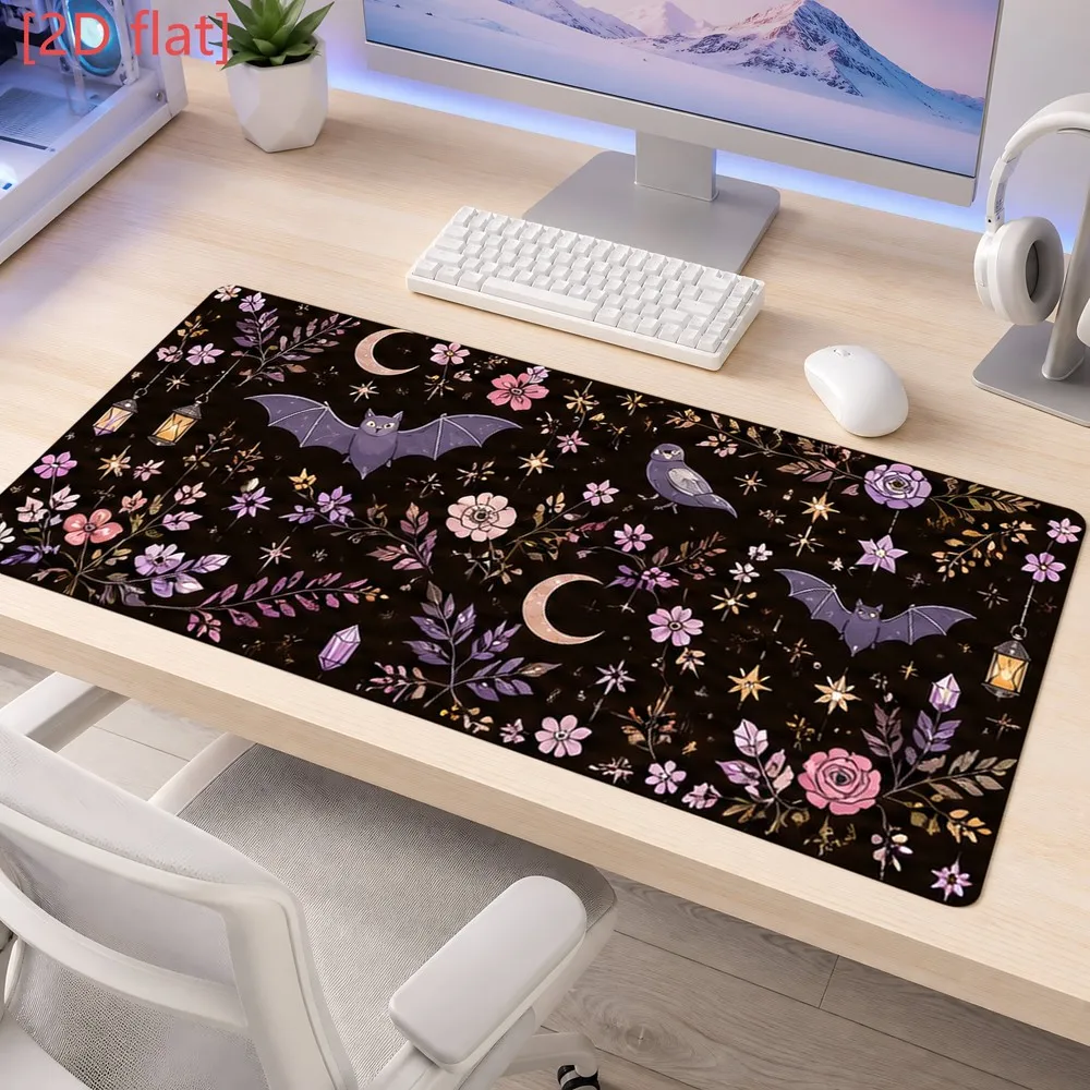 Purple Bat and Moon Flower Starry Sky Mouse Pad, non-slip, suitable for computer desks study tables, gaming environments