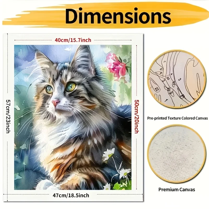 2D Flat Professional Art Use - 1pc Beginner-Friendly DIY Adult Paint by Numbers Kit - Includes Acrylic Paints, Canvas, 3 Paintbr