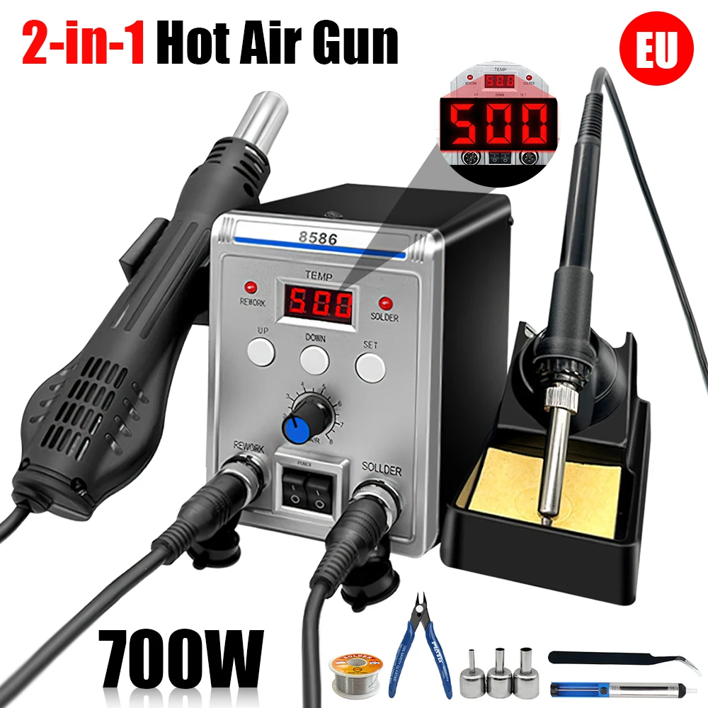 8586D Soldeerstation 2-in-1, 700W Heteluchtpistool met LCD Dubbel Digitaal Display, Elektrische Soldeerbout, SMD Laste- en Herwerkstation