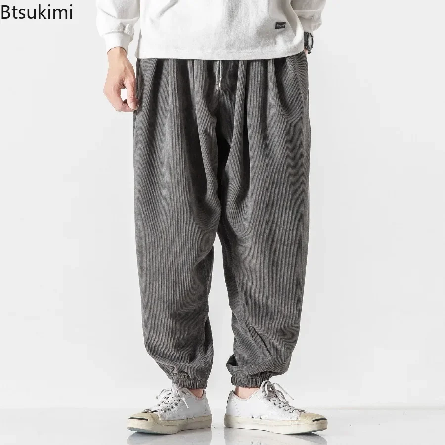 2025 Men's Loose Casual Cargo Pants Oversized Drawstring Pockets Sports Trousers Men Thick Wide Leg Corduroy Pants Joggers Pants